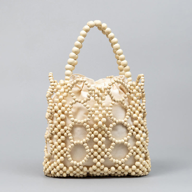 Hand-woven Round Hollow Wooden Beads Handbag - Bohemian Style