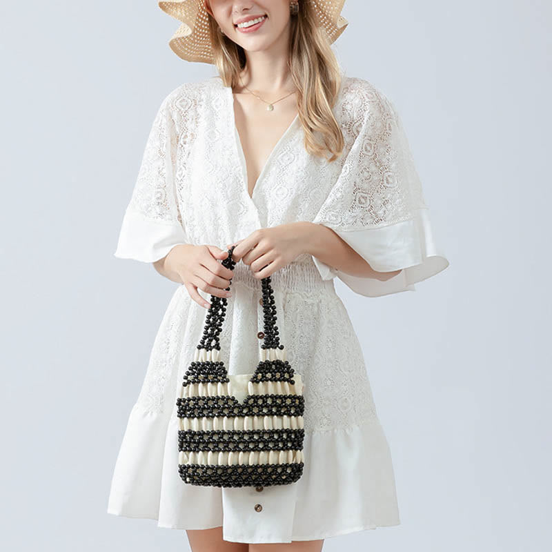 Hand-woven Round Wooden Beads Shoulder Bag | Spiritual Accessory