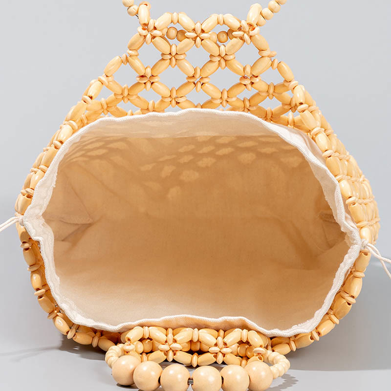 Hand-Woven Wooden Beads Bag 30cm Eco-Friendly Accessory