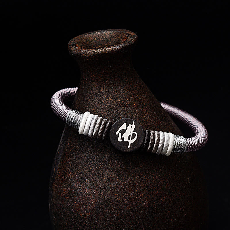 Handcrafted Ebony Buddha Bracelet with Red String | Protection