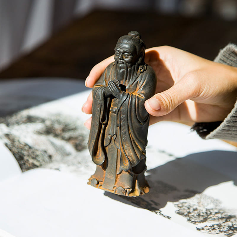 Handmade 14cm Confucius Spiritual Iron Powder Resin Statue