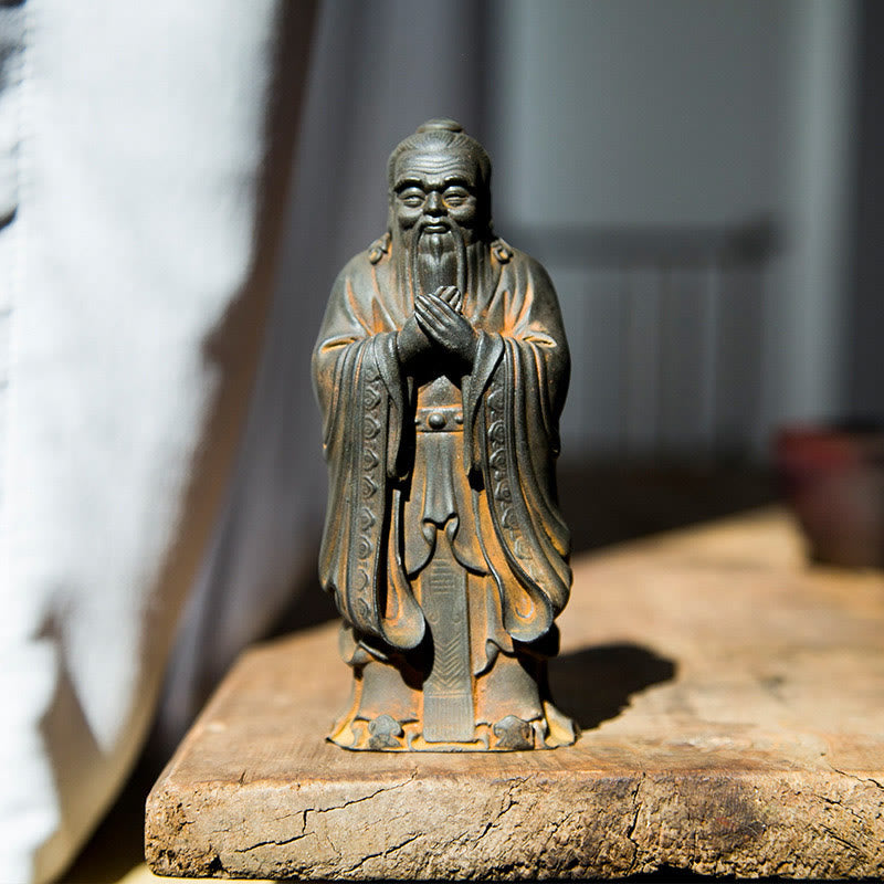Handmade 14cm Confucius Spiritual Iron Powder Resin Statue