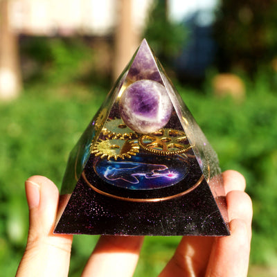 Handmade Amethyst Crystal Sphere Orgone Pyramid