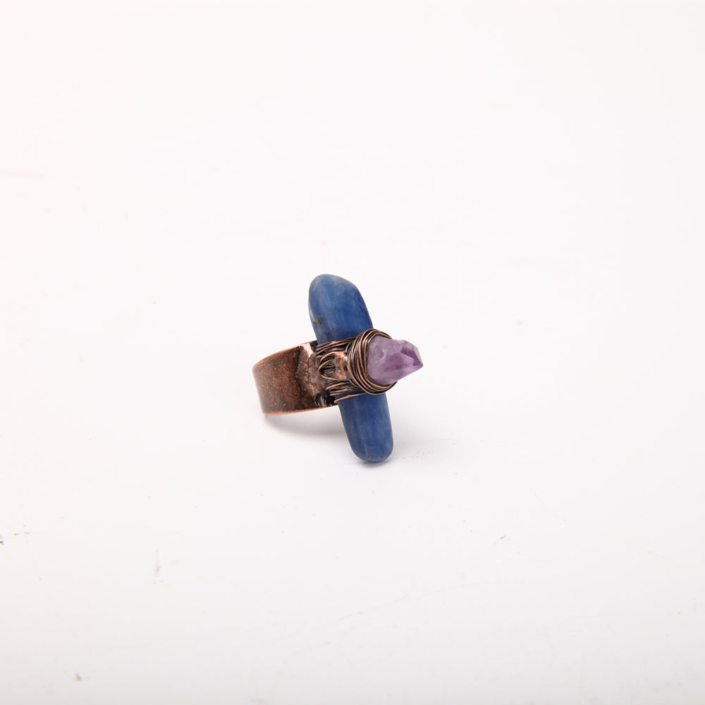 Handmade Amethyst Kyanite Adjustable Ring