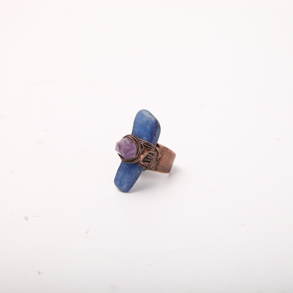 Handmade Amethyst Kyanite Adjustable Ring