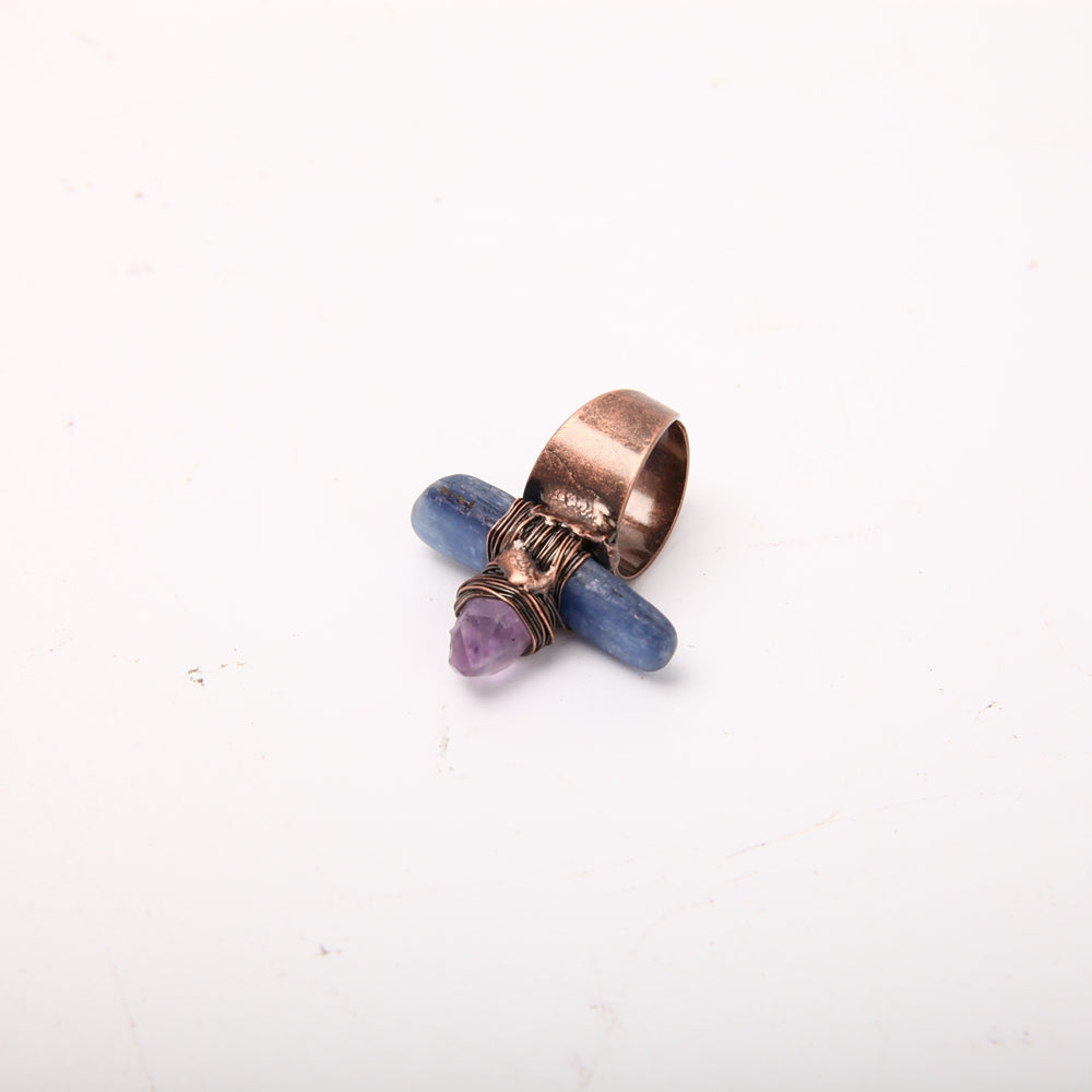 Handmade Amethyst Kyanite Adjustable Ring