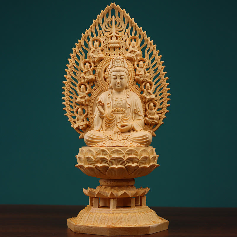 Handmade Boxwood Buddha Statue for Home Grounding Decor