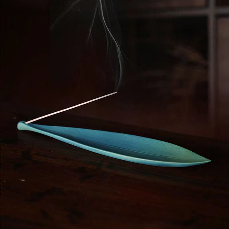 Handmade Ceramic Willow Leaf Incense Burner for Healing