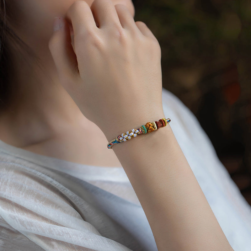 Handmade Dunhuang Peach Blossom Pattern Red String Bracelet