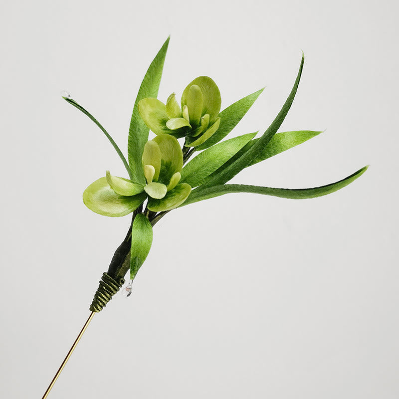 Handmade Green Flowers Leaves Brooch Hairpin Silk Craft