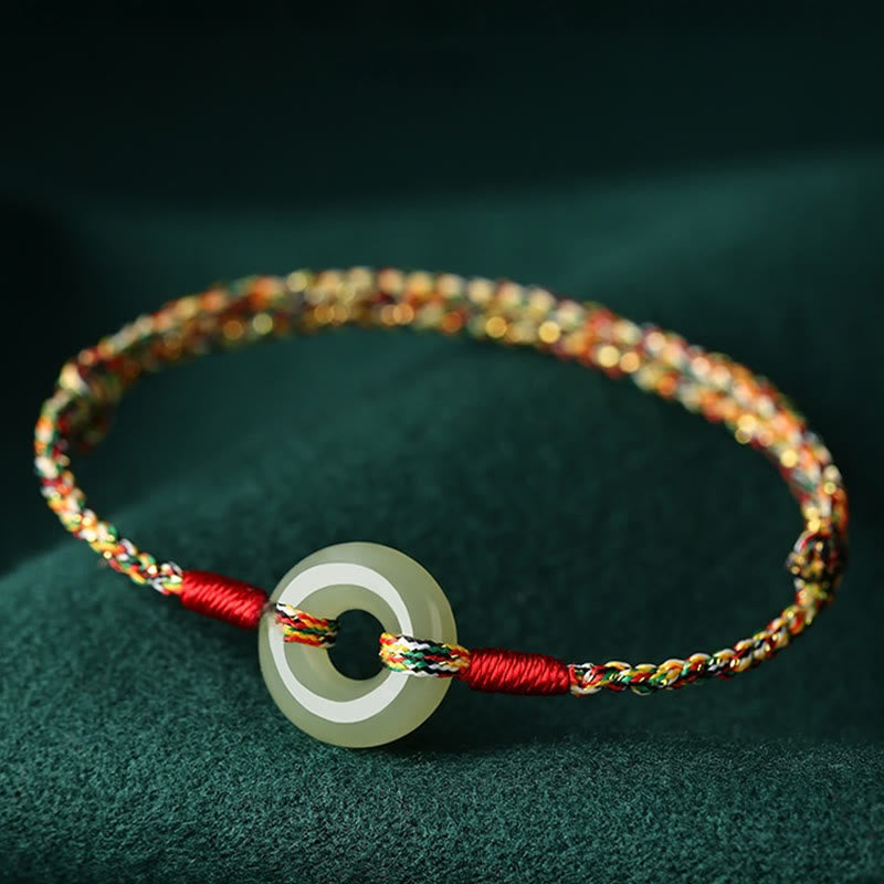 Handmade Jade Prosperity Bracelet with Peace Buckle Rope 14-17cm
