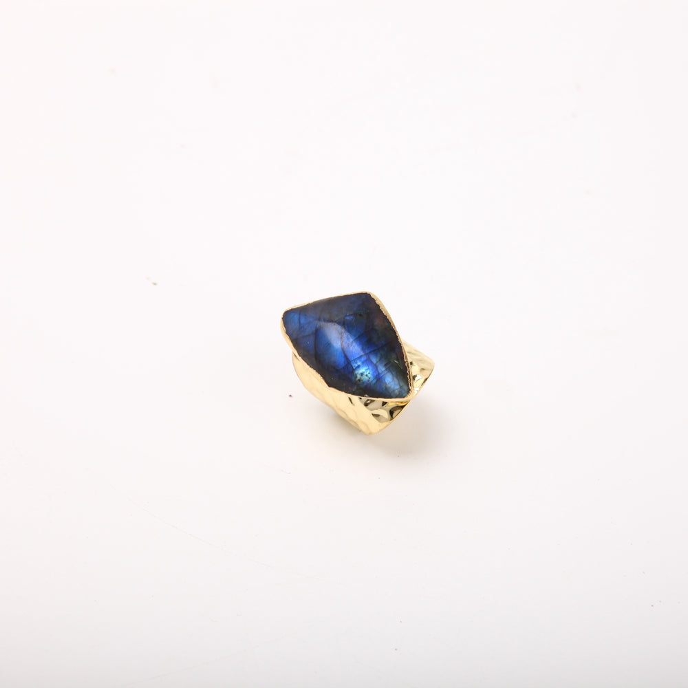 Handmade Labradorite Ring Adjustable Gold Band