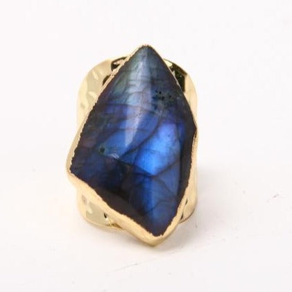 Handmade Labradorite Ring Adjustable Gold Band
