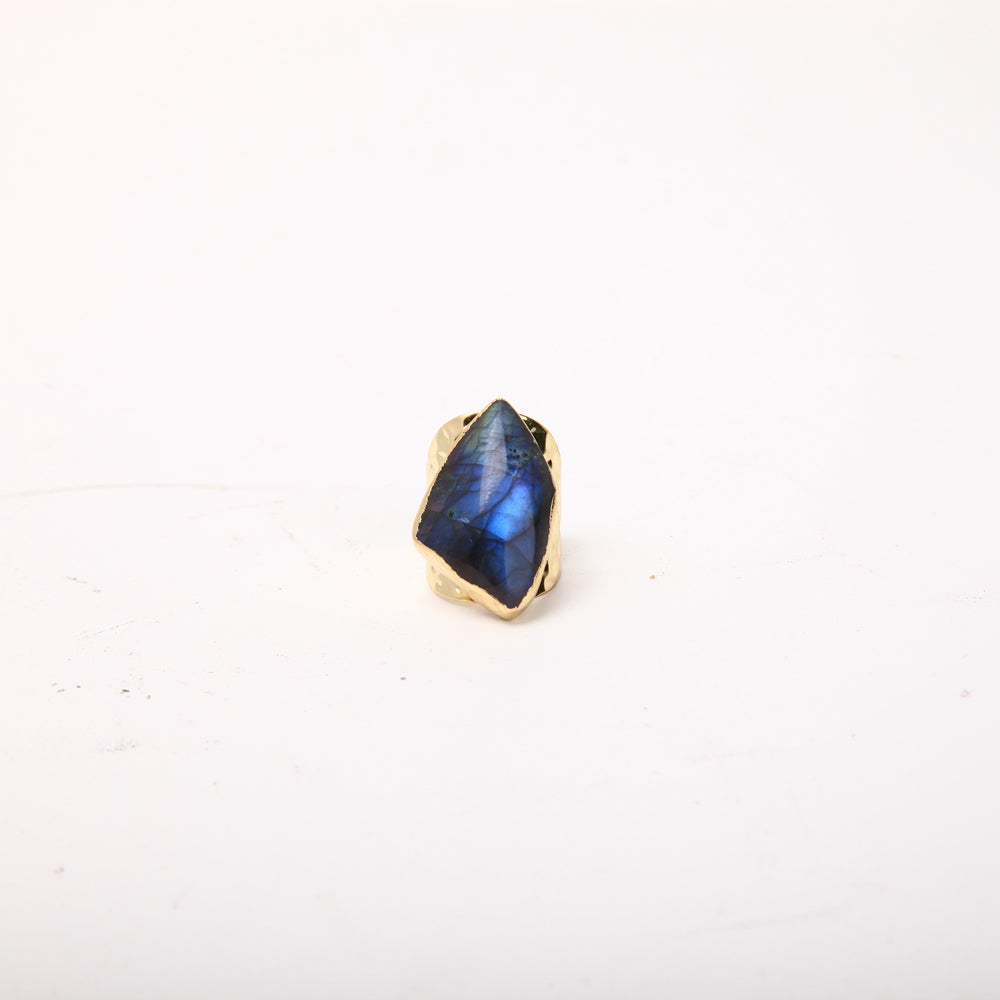 Handmade Labradorite Ring Adjustable Gold Band