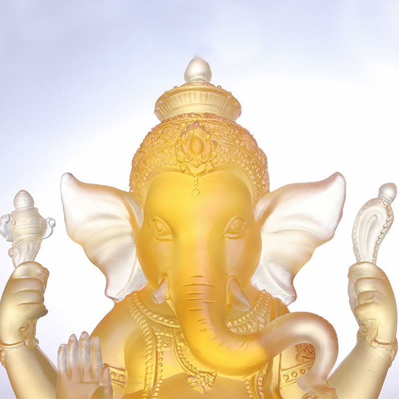 Handmade Liuli Crystal Ganesh Statue 11.5cm Protection Art
