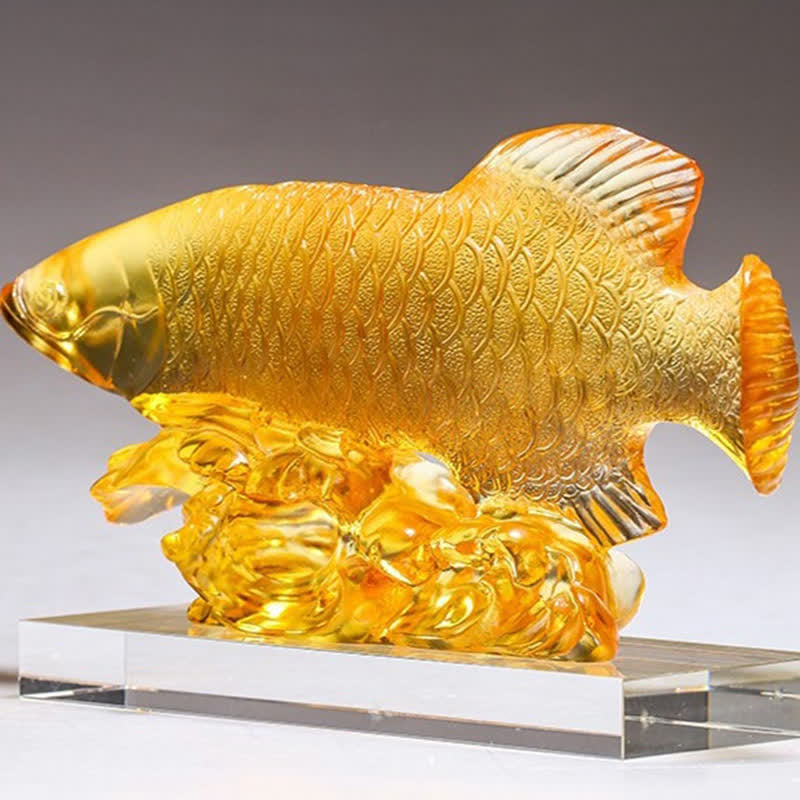 Handmade Liuli Crystal Koi Fish Feng Shui Decor