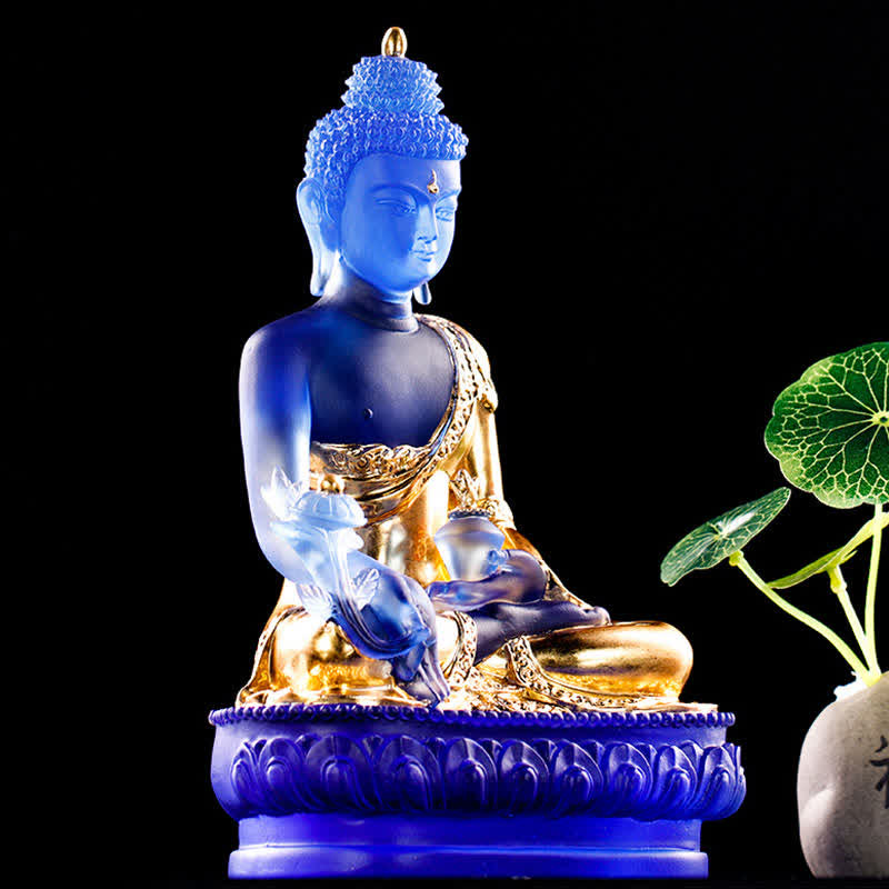 Handmade Liuli Crystal Medicine Buddha Statue 13cm