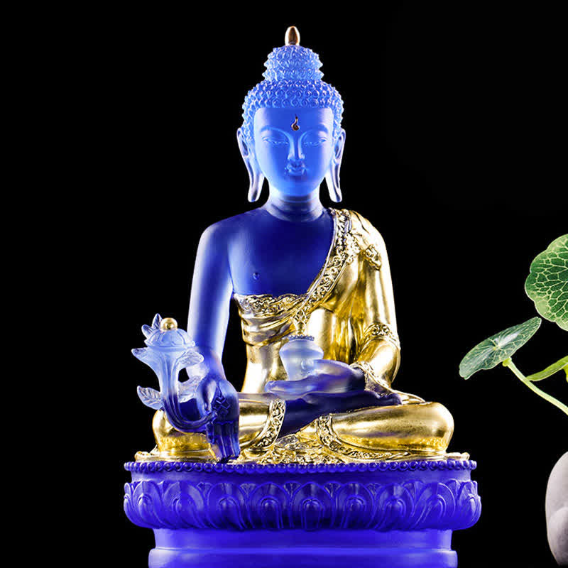 Handmade Liuli Crystal Medicine Buddha Statue 13cm