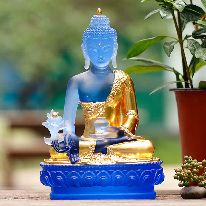 Handmade Liuli Crystal Medicine Buddha Statue 13cm