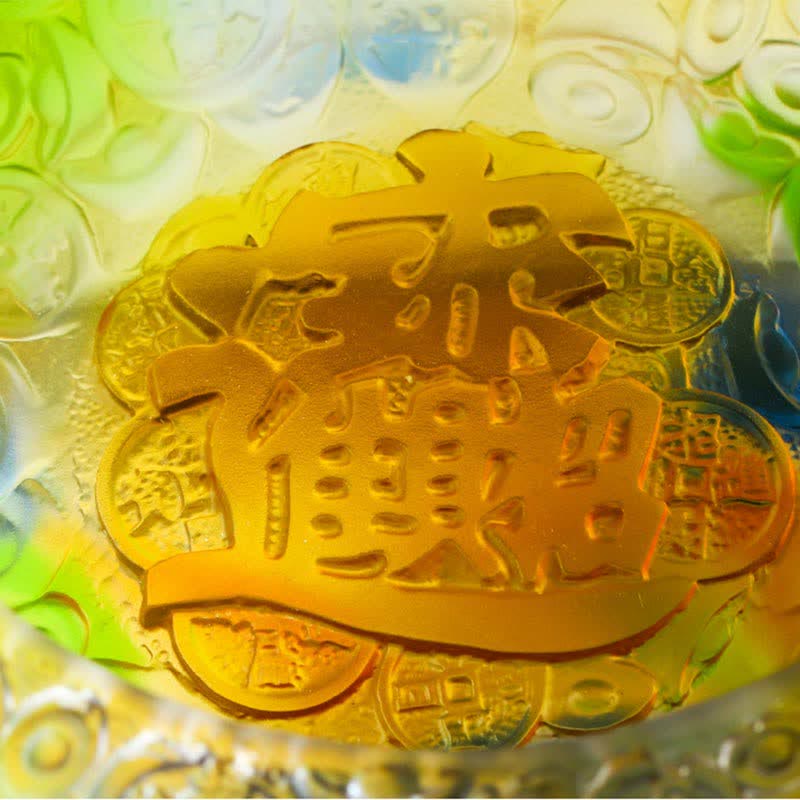 Handmade Liuli Crystal Treasure Bowl for Prosperity Decor