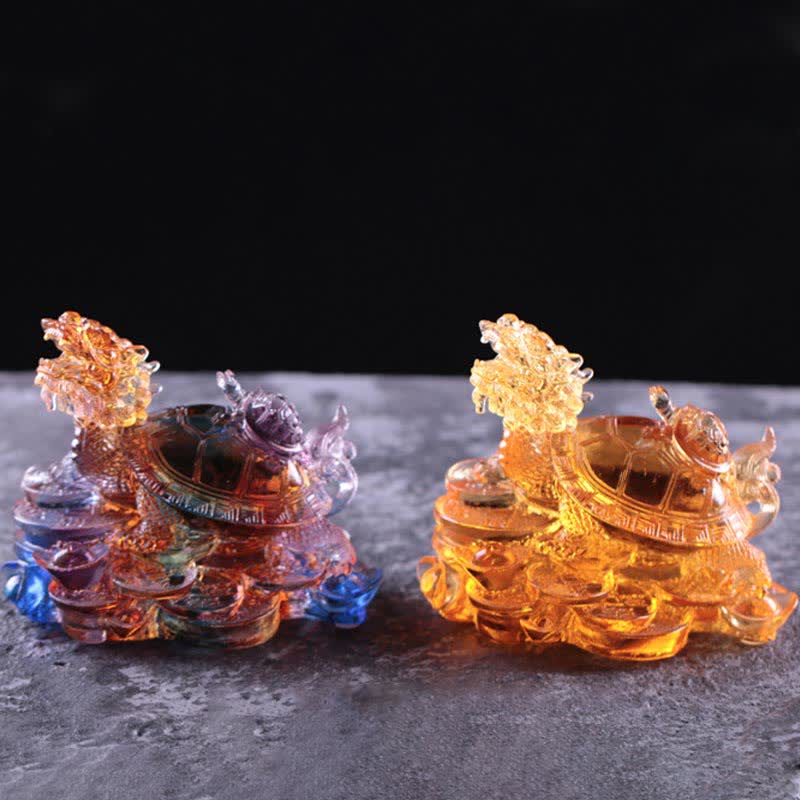 Handmade Liuli Feng Shui Dragon Turtle Art Piece for Luck