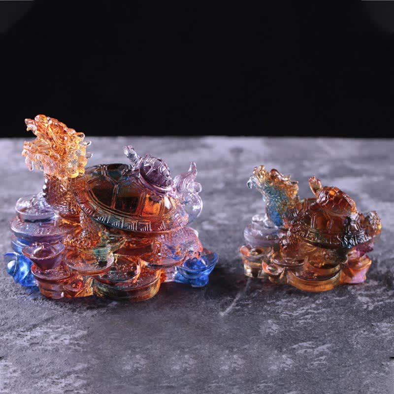 Handmade Liuli Feng Shui Dragon Turtle Art Piece for Luck
