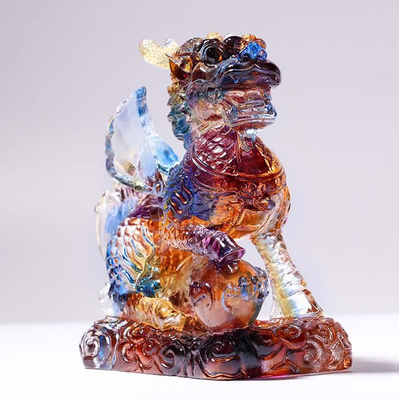 Handmade Liuli Feng Shui Kirin Crystal Art Piece