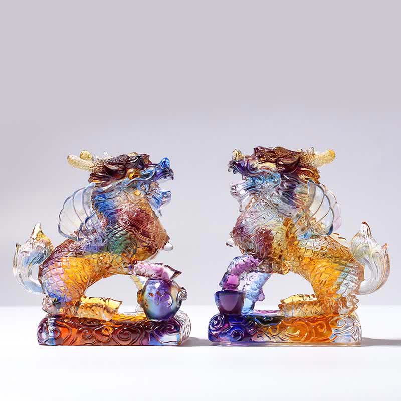 Handmade Liuli Feng Shui Kirin Crystal Art Piece