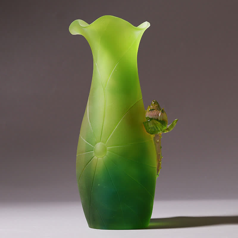 Handmade Liuli Feng Shui Lotus Crystal Art Piece