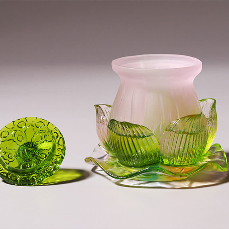 Handmade Liuli Feng Shui Lotus Crystal Art Piece