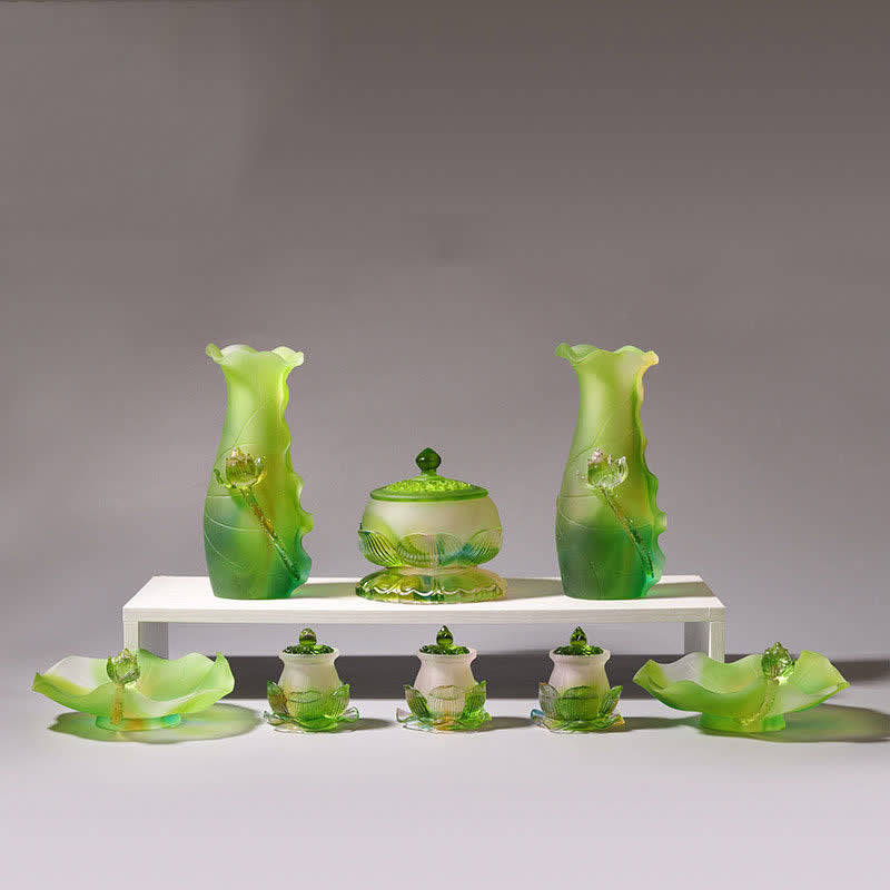 Handmade Liuli Feng Shui Lotus Crystal Art Piece