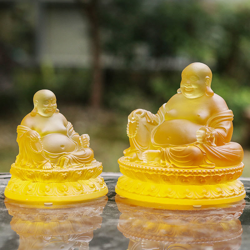 Handmade Liuli Laughing Buddha Statue for Wealth & Luck