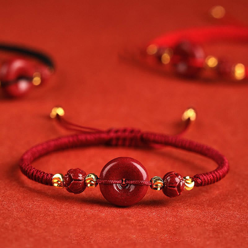 Handmade Lotus Cinnabar Peace Buckle Blessing Bracelet
