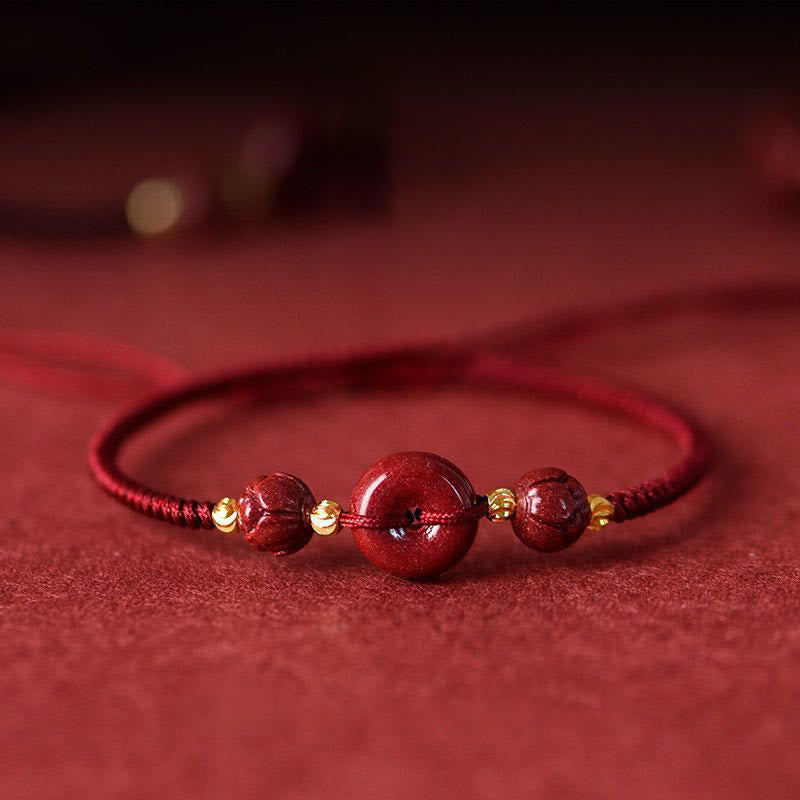 Handmade Lotus Cinnabar Peace Buckle Blessing Bracelet