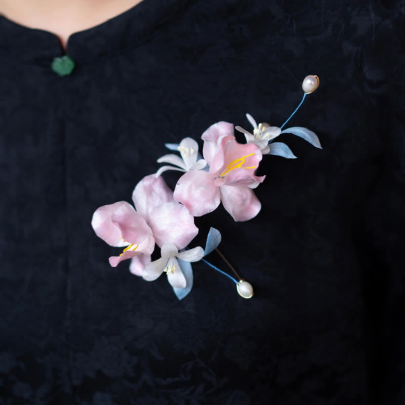 Handmade Mulberry Silk Pink Iris Vine Brooch for Balance