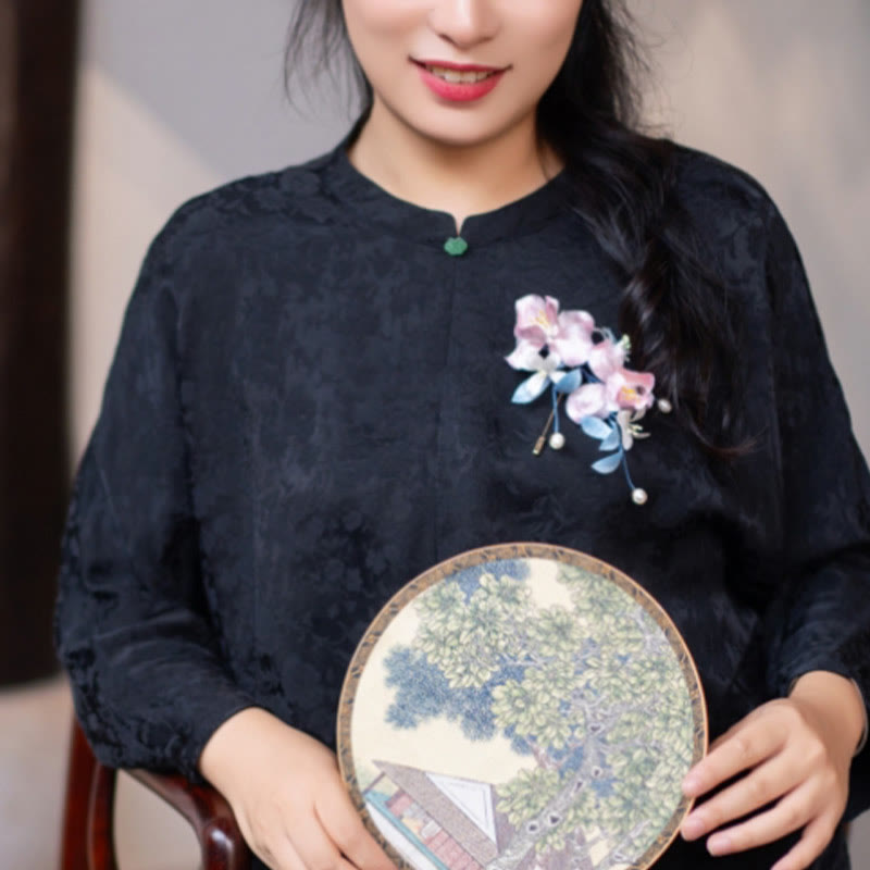 Handmade Mulberry Silk Pink Iris Vine Brooch for Balance