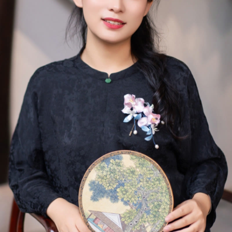 Handmade Mulberry Silk Pink Iris Vine Brooch for Balance