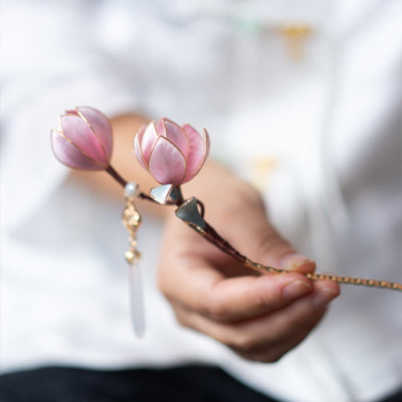 Handmade Purple Magnolia Hairpin Yangzhou Silk Flower