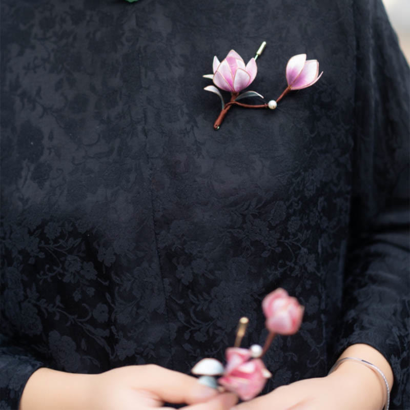 Handmade Purple Magnolia Hairpin Yangzhou Silk Flower