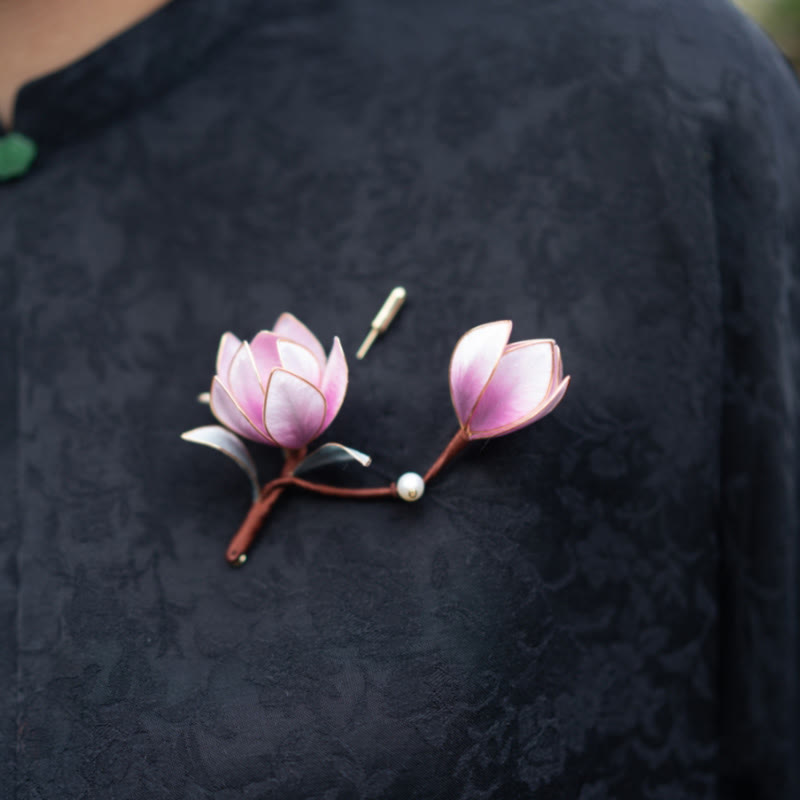 Handmade Purple Magnolia Hairpin Yangzhou Silk Flower