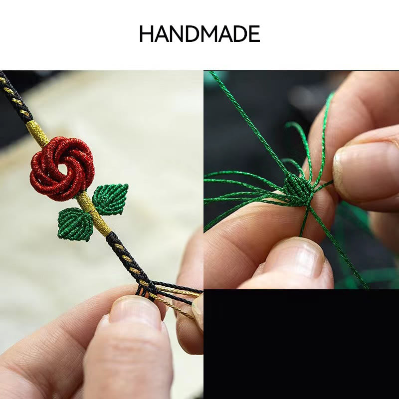 Handmade Red String Bracelet with Eight Thread Peace Knot for Luck