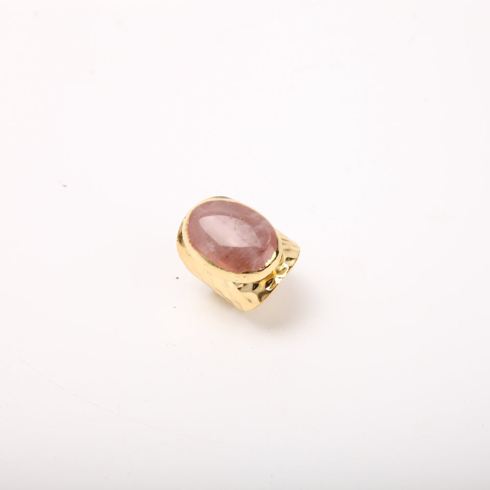 Handmade Rose Quartz Crystal Adjustable Ring