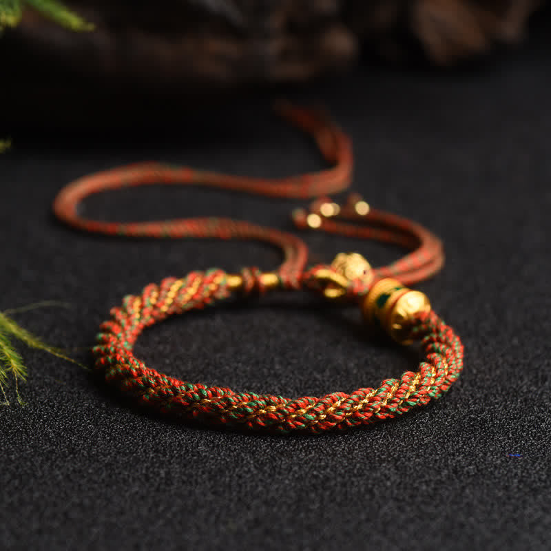Handmade Tibetan Red String Luck Prayer Wheel Bracelet