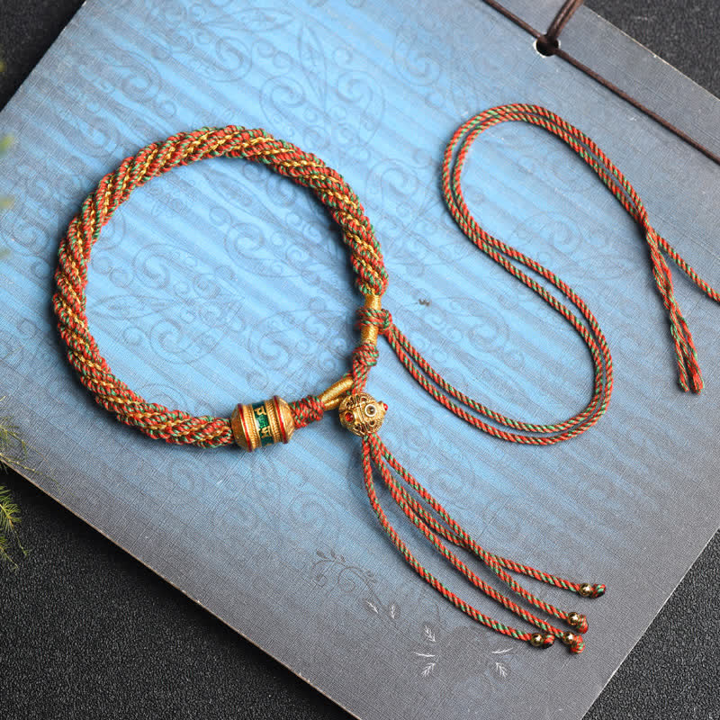 Handmade Tibetan Red String Luck Prayer Wheel Bracelet