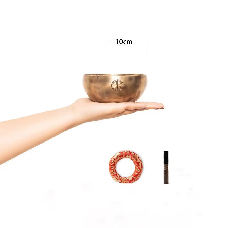 Bronze Singing Bowl on palm for Meditation and Yoga, Handmade Tibetan craftsmanship