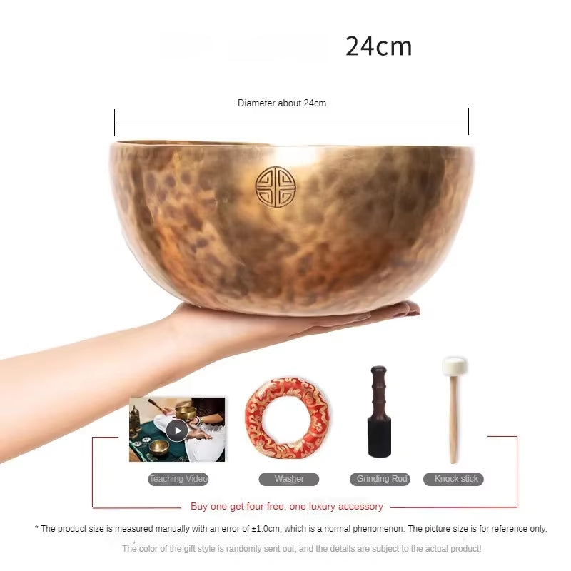 Hammered copper singing bowl with Celtic knot design for healing and meditation