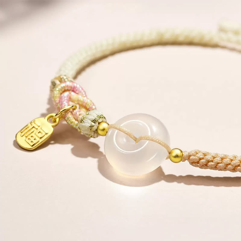 Handmade White Agate Peace Buckle Luck Protection Bracelet