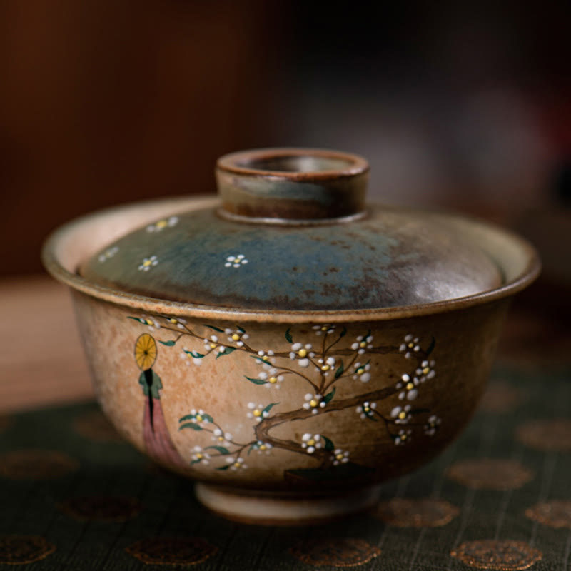 Hanfu Girl Porcelain Gaiwan Tea Cup 150ml Hand-Painted
