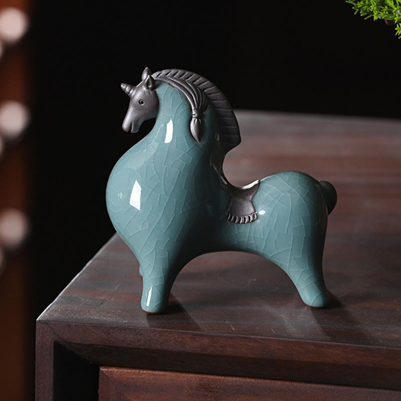 Head Down 11cm Ceramic Horse Figurine for Success & Freedom