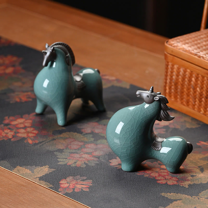 Head Down 11cm Ceramic Horse Figurine for Success & Freedom